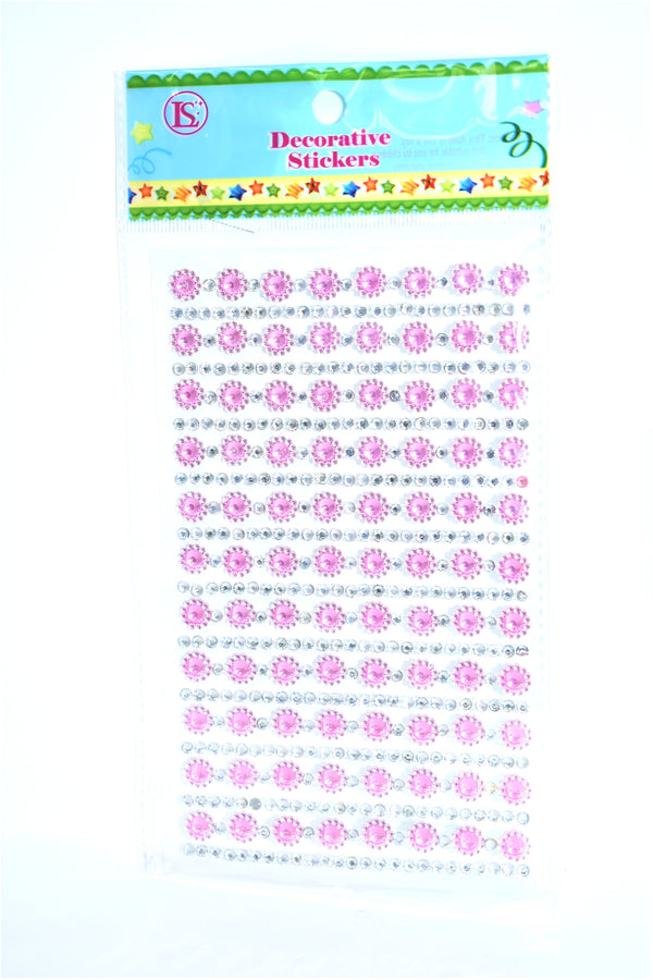 Rhinestone With Flower Beads, Pink Color, 22 Strips