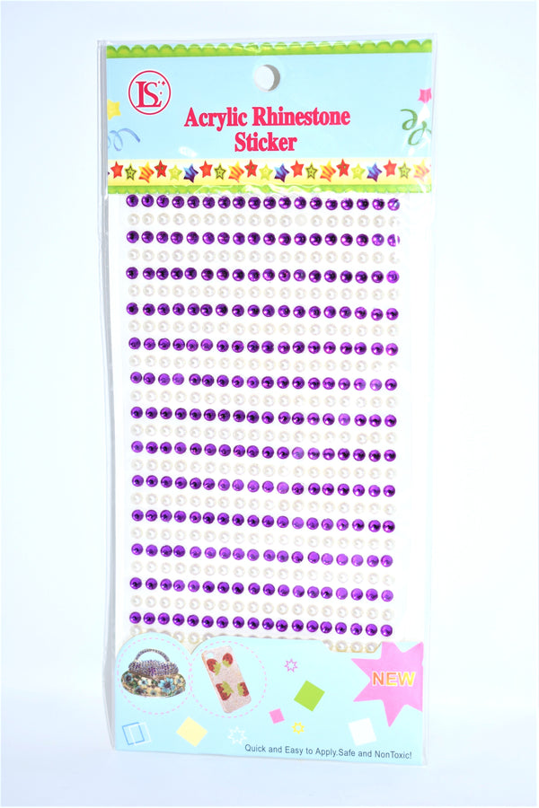 Rhinestone Pearl Stickers, Purple Color, 26 Strips x 18 Stones, 468 ct.