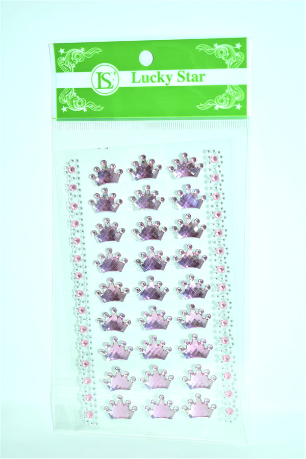 Royal Crown Design Acrylic Stickers, Pink Color, 27 ct + 2 Decorative Strips