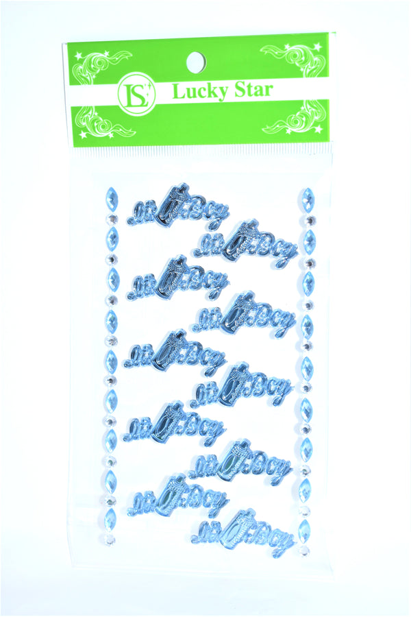 "It's A Boy" Decorative Acrylic Stickers, Blue Color, 10 ct + 2 Decorative Strips