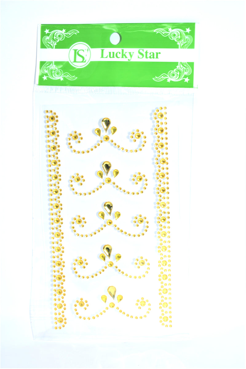 Rhinestone Flourishes Stickers, Gold Color, 5 ct. + 2 Decorative Strips