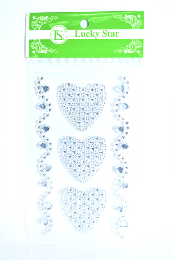 Rhinestone Heart Embellishment Stickers, Silver Color, 3 ct. + 2 Decorative Strips
