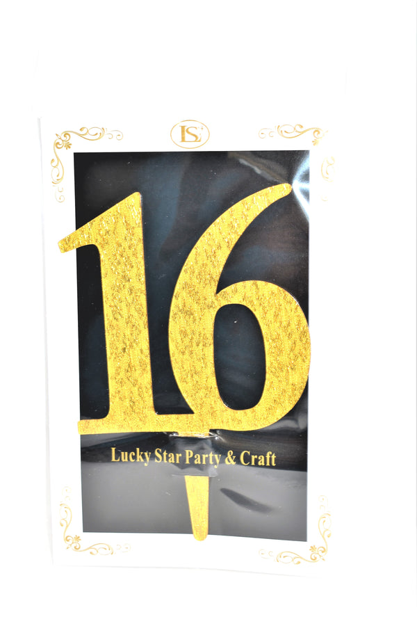 #16 Gold Color Mirrored Acrylic Cake Topper