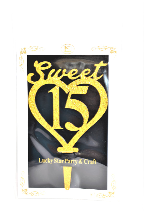 Sweet 15 Gold Color Mirrored Acrylic Cake Topper