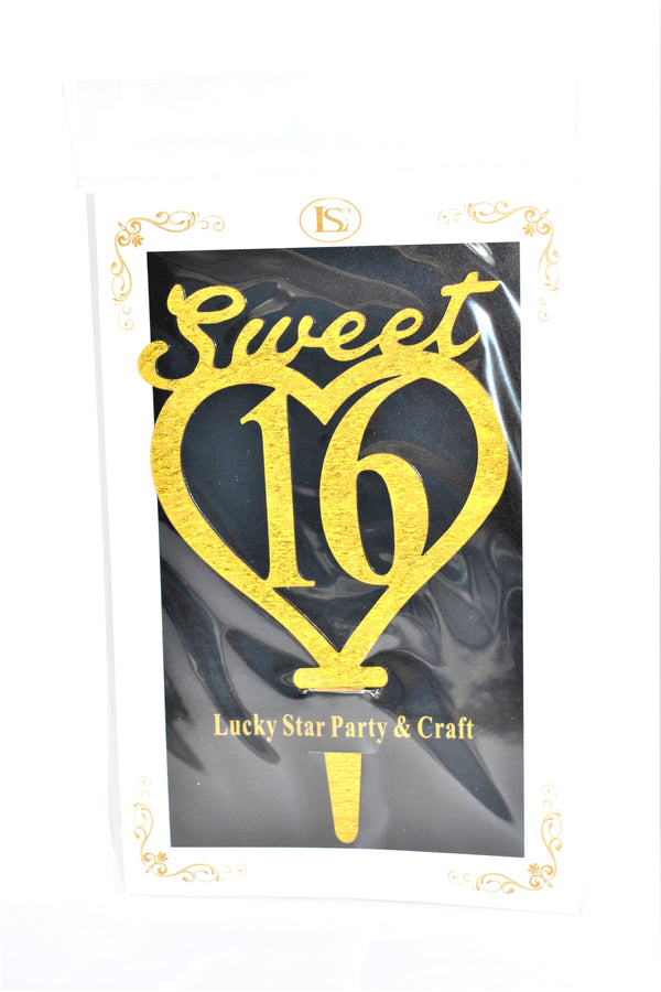 Sweet 16 Gold Color Mirrored Acrylic Cake Topper