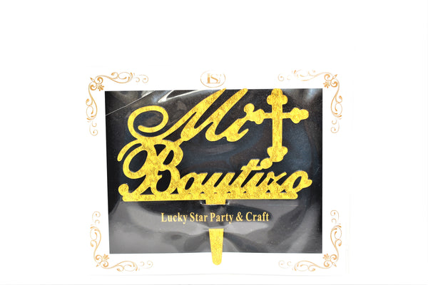 Mi Bautizo (My Baptism in Spanish) Gold Color Mirrored Acrylic Cake Topper