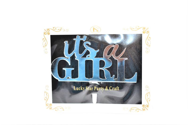 "It's A Girl" Silver Color Mirrored Acrylic Cake Topper