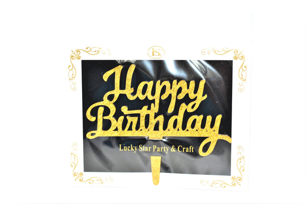 Happy Birthday Gold Color Mirrored Acrylic Cake Topper