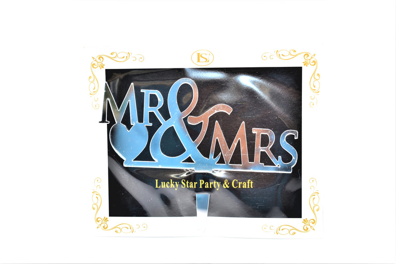"Mr & Mrs" Wedding Silver Color Mirrored Acrylic Cake Topper