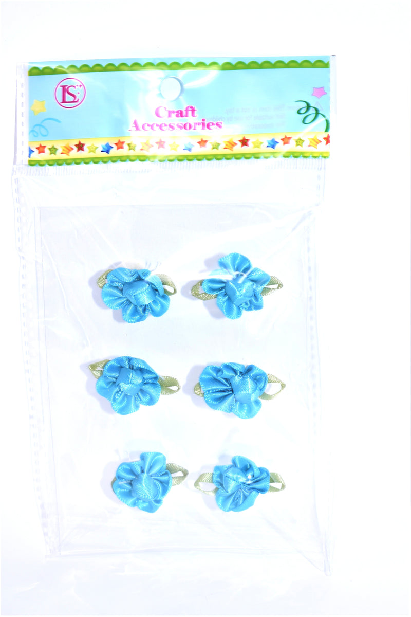 Satin Ribbon Flower, Turquoise Color, 6 ct.