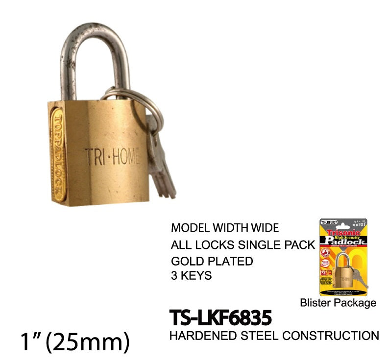 High Security Padlock With Keys, Gold-Plated, 25 mm