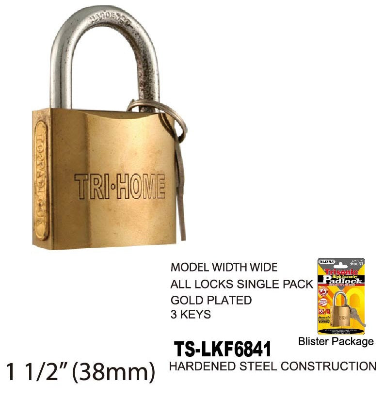 High Security Padlock With Keys, Gold-Plated, 40 mm