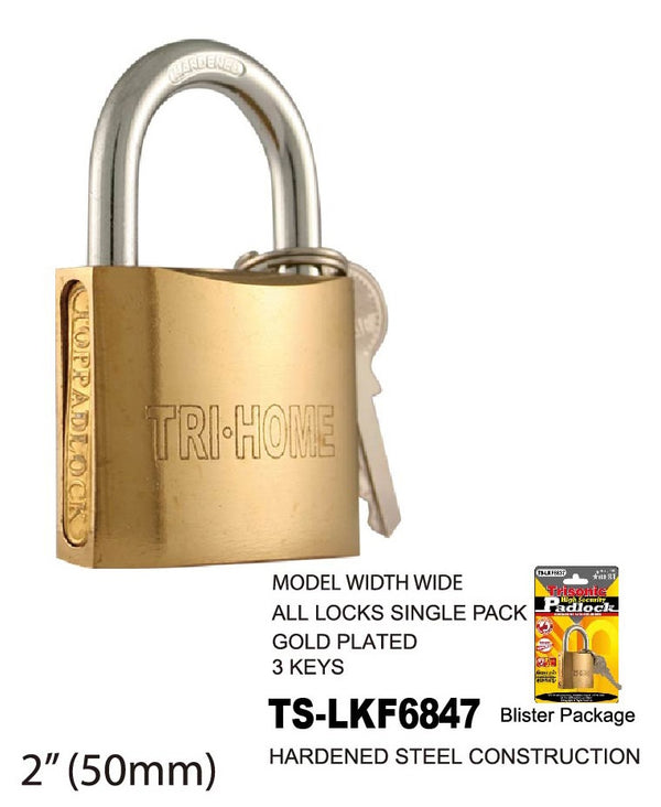 High Security Padlock With Keys, Gold-Plated, 50 mm