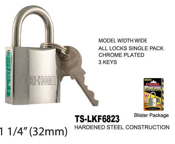 High Security Padlock With Keys, Chrome-Plated, 32 mm