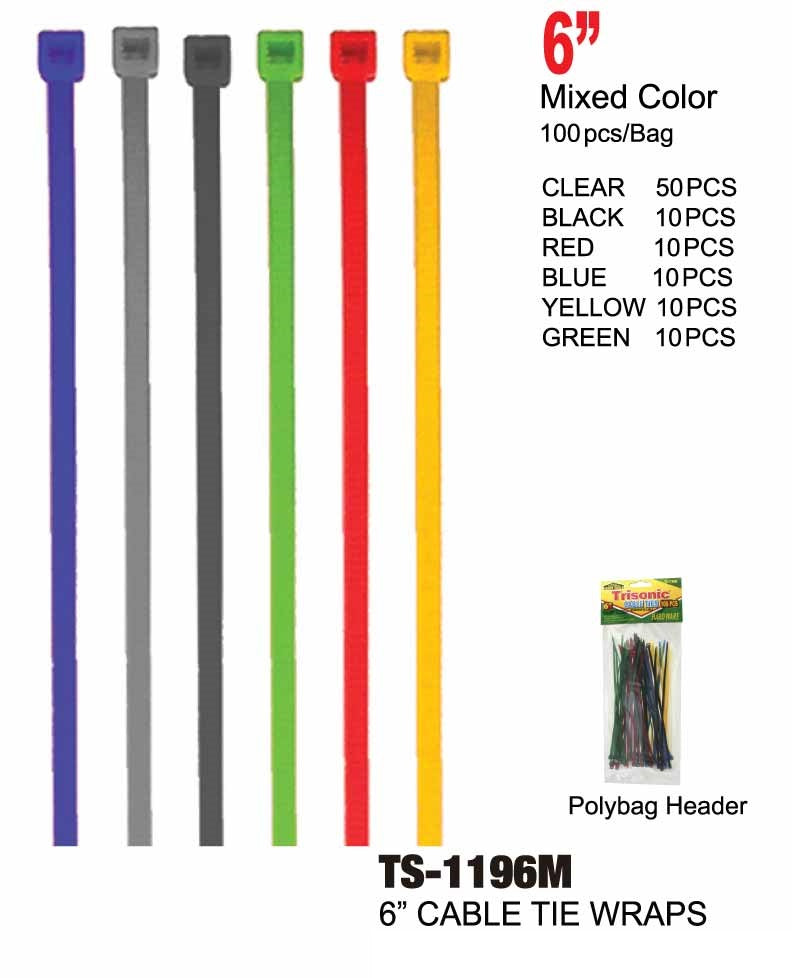 6" Multi-color Cable Ties, 100-ct.