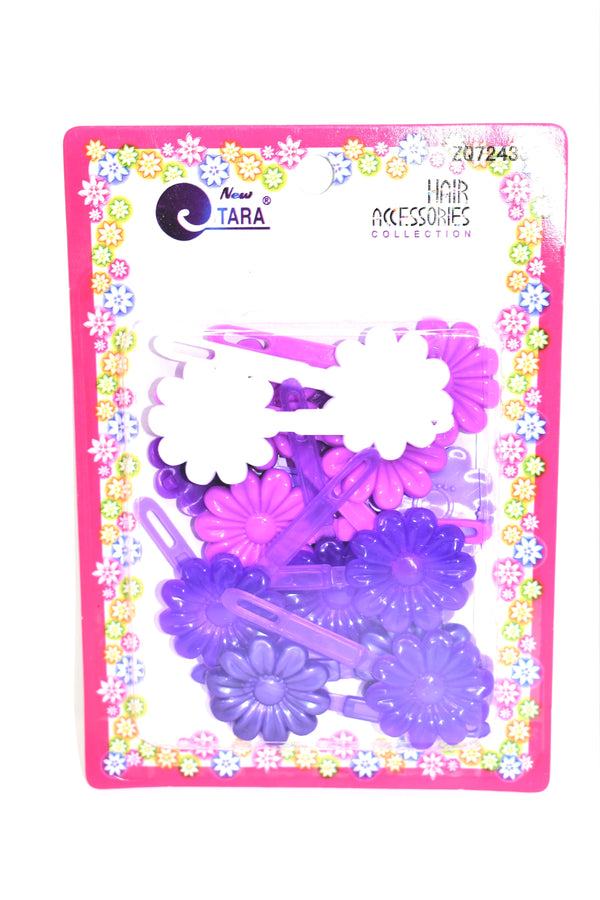 Purple, Pink, & White Flower Design Plastic Hair Barrettes