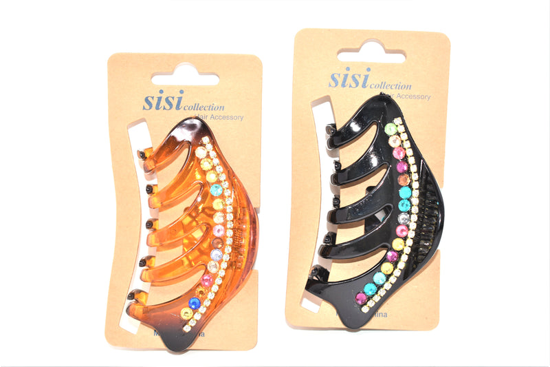Design Plastic Hair Clips With Multi-color Gems, Set of 2 (2-ct.)