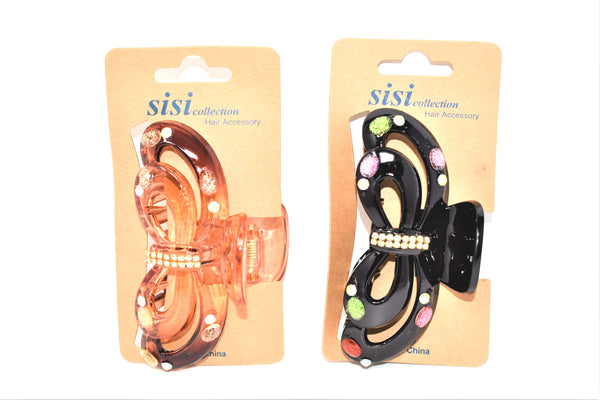 Bow Design Plastic Hair Clips With Multi-color Gems, Set of 2 (2-ct.)