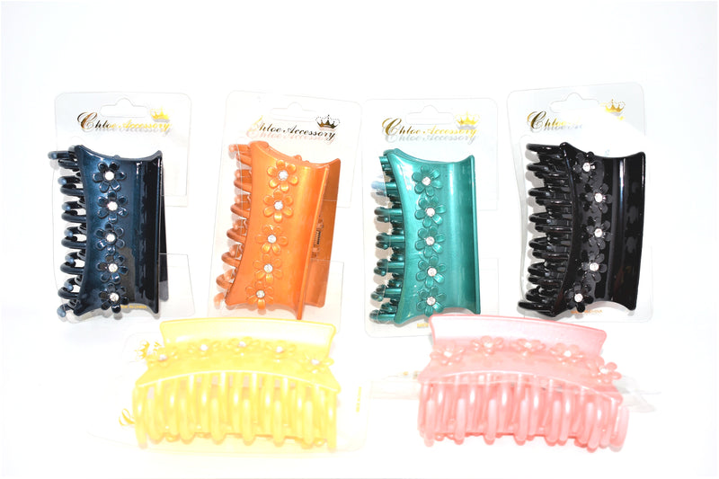 Flower Design Multi-color Plastic Hair Clips With Gems, Set of 6 (6-ct.)