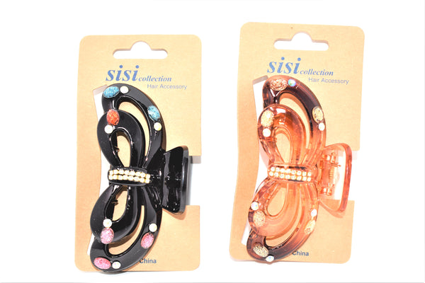 Plastic Design Hair Clips With Multi-color Gems, Set of 2 (2-ct.)