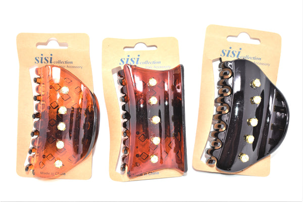 Plastic Design Hair Clips With Gems, Set of 3 (3-ct.)