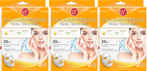 Collagen Essence Facial Tissue Mask, Vitamin E & Green Tea, 2 ct. (Pack of 3)
