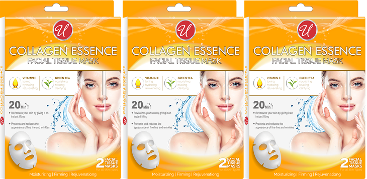 Collagen Essence Facial Tissue Mask, Vitamin E & Green Tea, 2 ct. (Pack of 3)