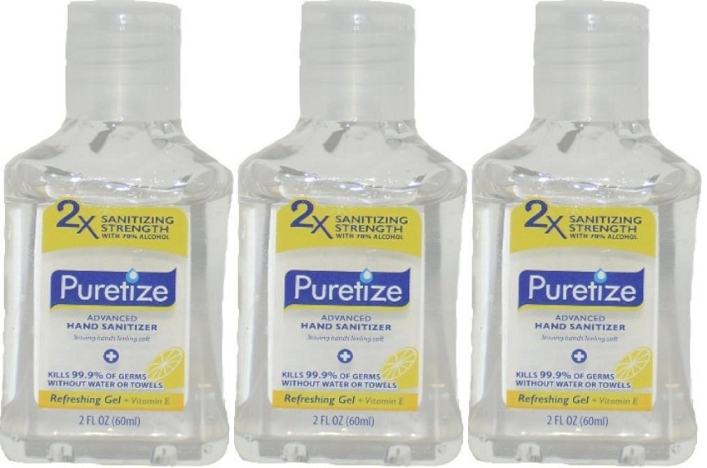 Puretize Hand Sanitizer Refreshing Gel + Vitamin E, 2 oz (Pack of 3)