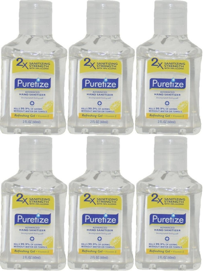 Puretize Hand Sanitizer Refreshing Gel + Vitamin E, 2 oz (Pack of 6)