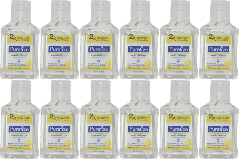 Puretize Hand Sanitizer Refreshing Gel + Vitamin E, 2 oz (Pack of 12)