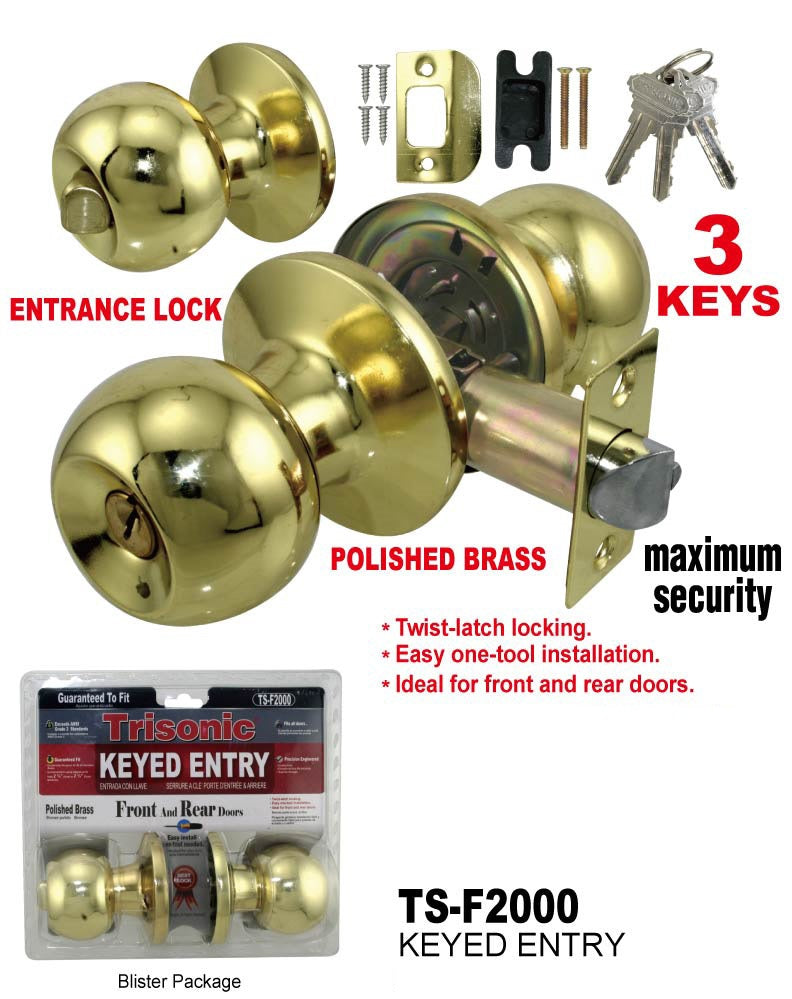 Passage Lock Door Knobs, Closet, Polished Brass, 1 Pair