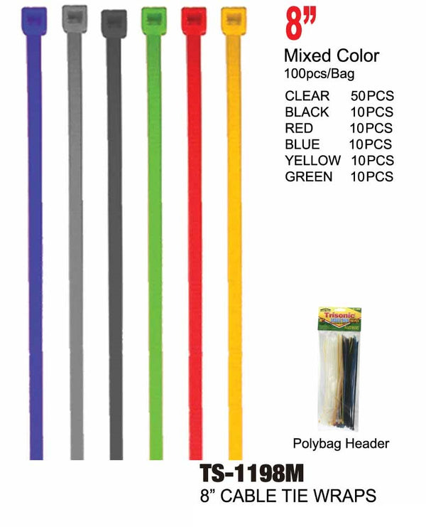 8" Multi-Color Cable Ties, 100-ct.