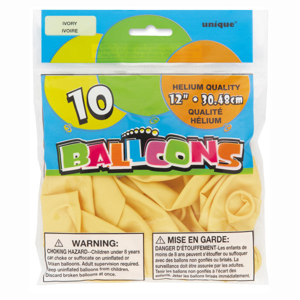 12" Helium Balloons Ivory, 10-ct.