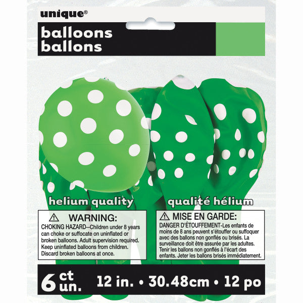 12" Helium Balloons Green With Polka Dots, 6-ct.