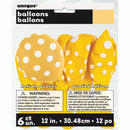 12" Helium Balloons Yellow With Polka Dots, 6-ct.