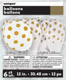 12" Helium Balloons White With Gold Polka Dots, 6-ct.