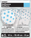 12" Helium Balloons White With Blue Polka Dots, 6-ct.