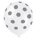 12" Helium Balloons White With Silver Polka Dots, 6-ct.