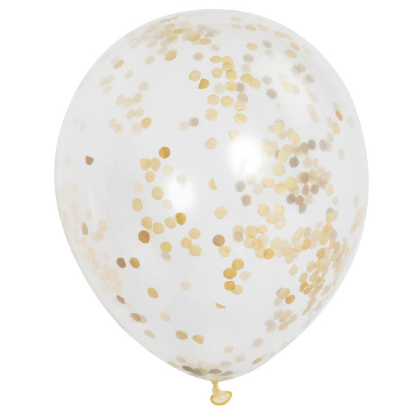 12" Helium Confetti Balloons White With Gold Confetti, 6-ct.