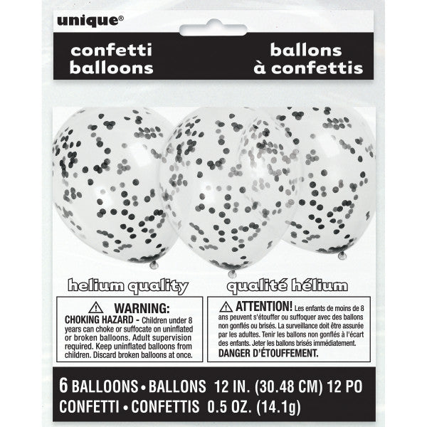 12" Helium Confetti Balloons White With Black Confetti, 6-ct.