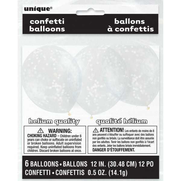 12" Helium Confetti Balloons White With White Confetti, 6-ct.