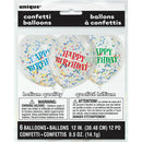 12" Helium Happy Birthday Confetti Balloons White With Multicolor Confetti, 6-ct.