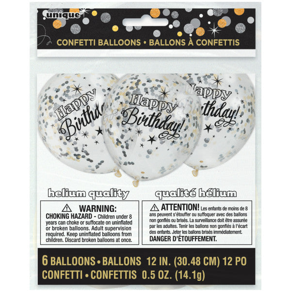 12" Helium Happy Birthday Confetti Balloons, 6-ct.