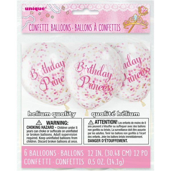 12" Helium Birthday Princess Pink Confetti Balloons, 6-ct.