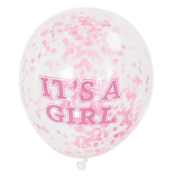 12" Helium "It's A Girl" Pink Confetti Balloons, 6-ct.