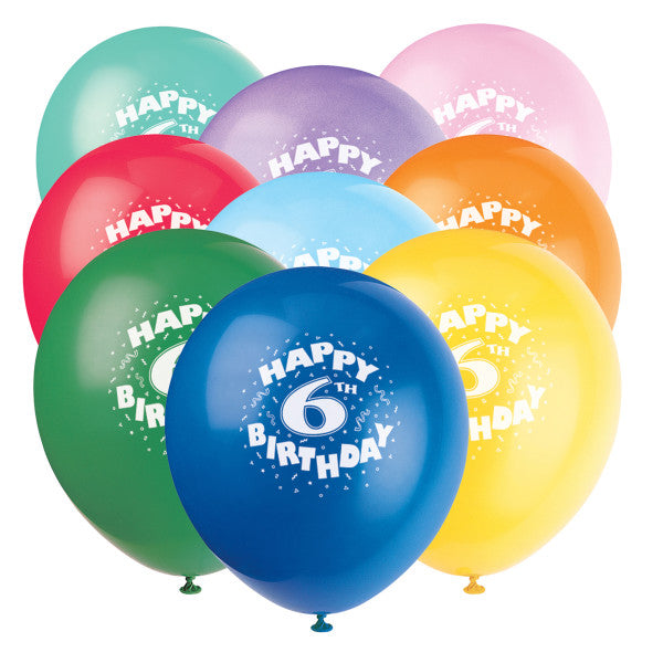 12" Helium "Happy 6th Birthday" Balloons Multicolor, 6-ct.
