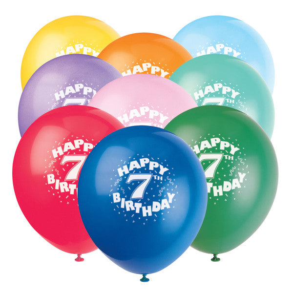 12" Helium "Happy 7th Birthday" Balloons Multicolor, 6-ct.