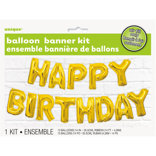 Happy Birthday Gold Balloons Banner Kit