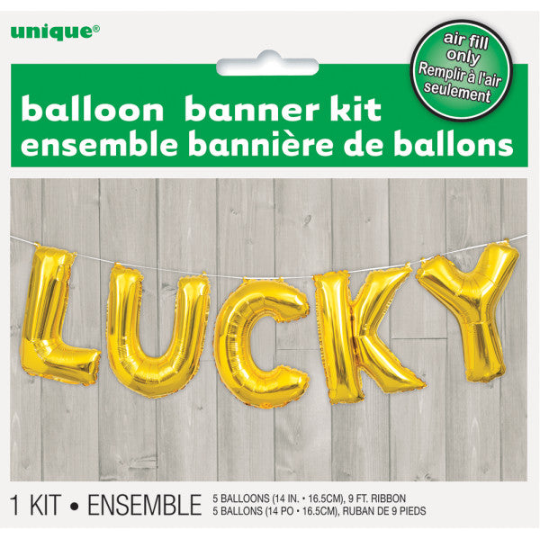 "Lucky" Gold Balloons Banner Kit