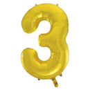 Giant 34" Number 3 Gold Foil Helium Balloon